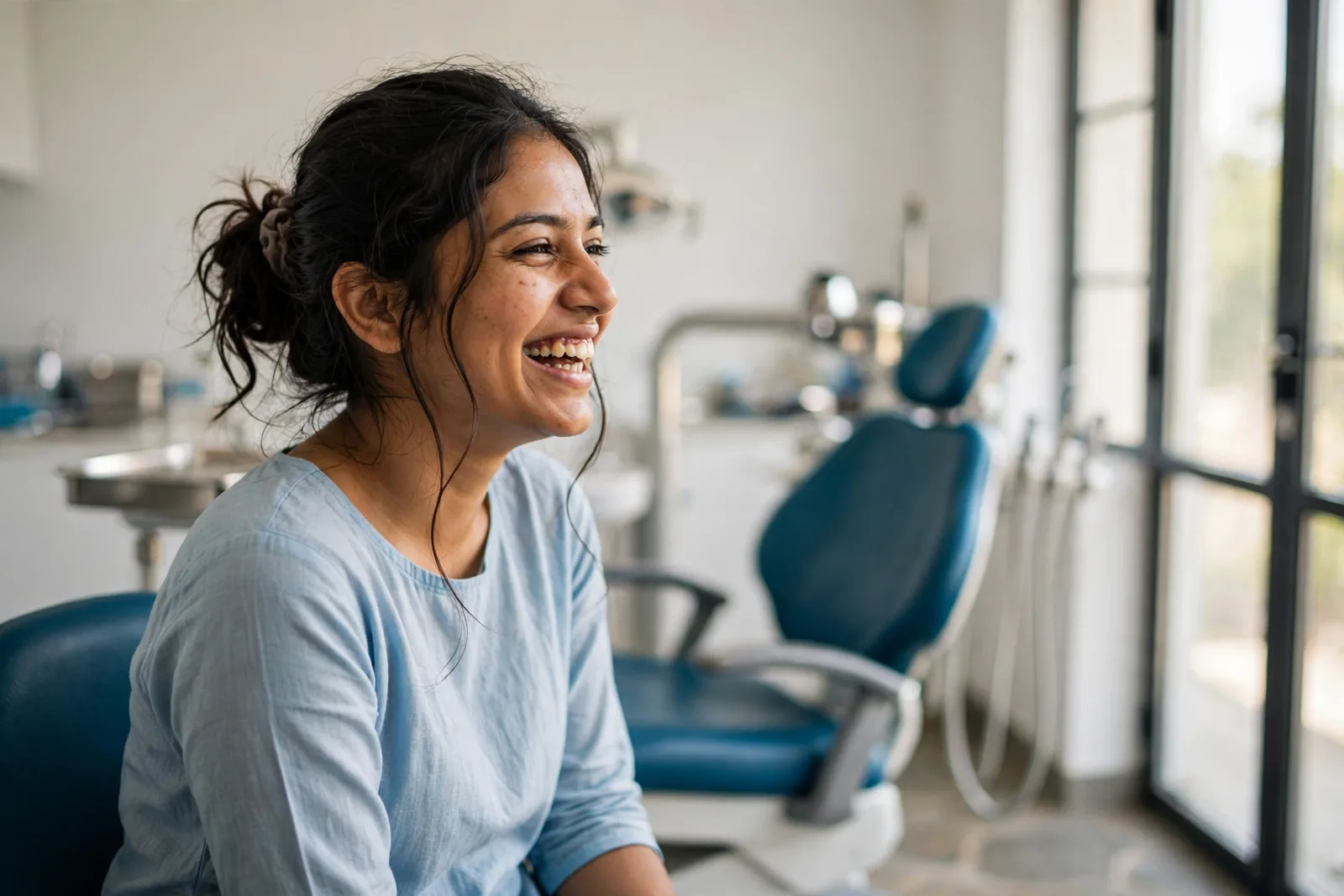 A patient smiling naturally inside Shivaaye Dental Hospital, Jaipur