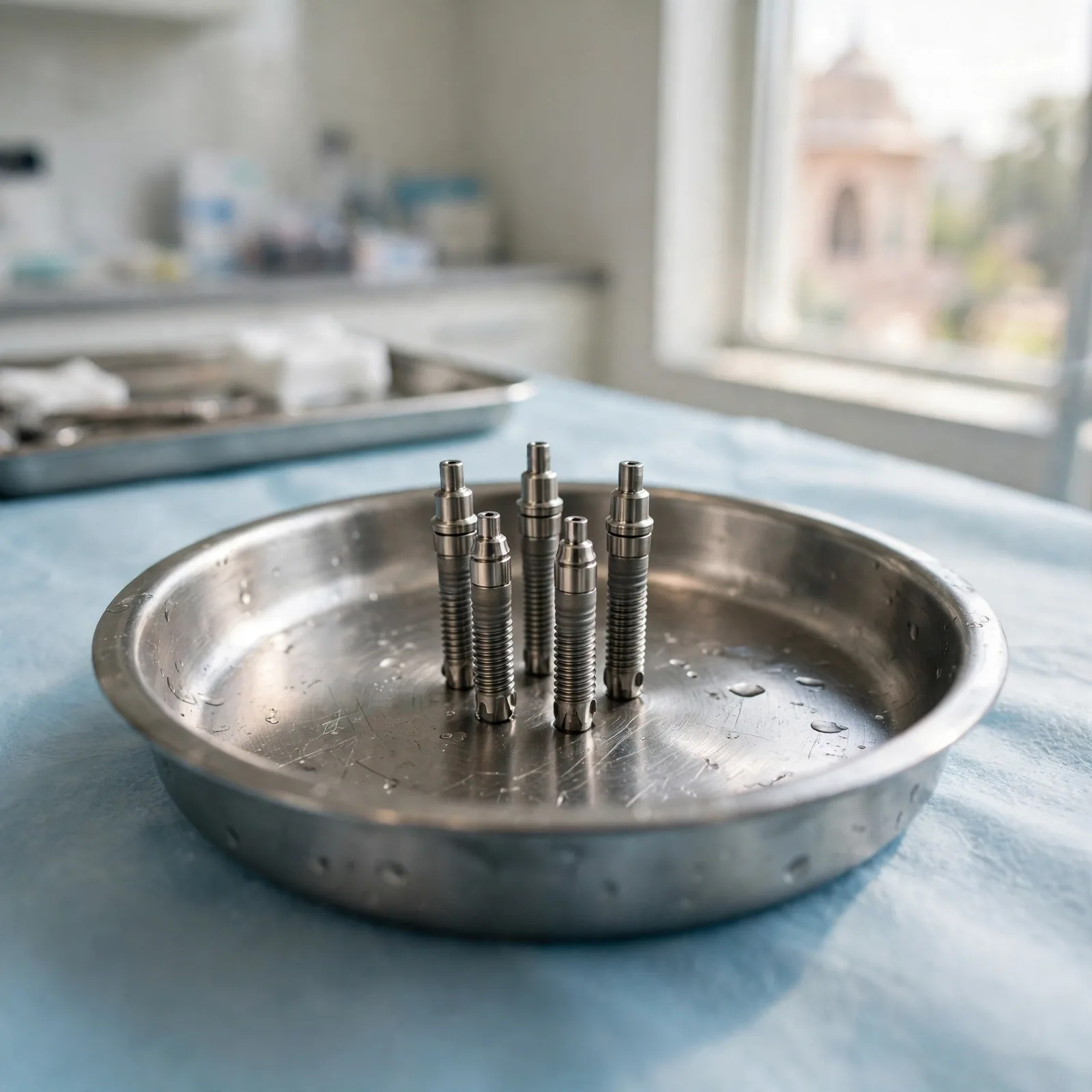 Titanium implant posts prepared at Shivaaye Dental Hospital
