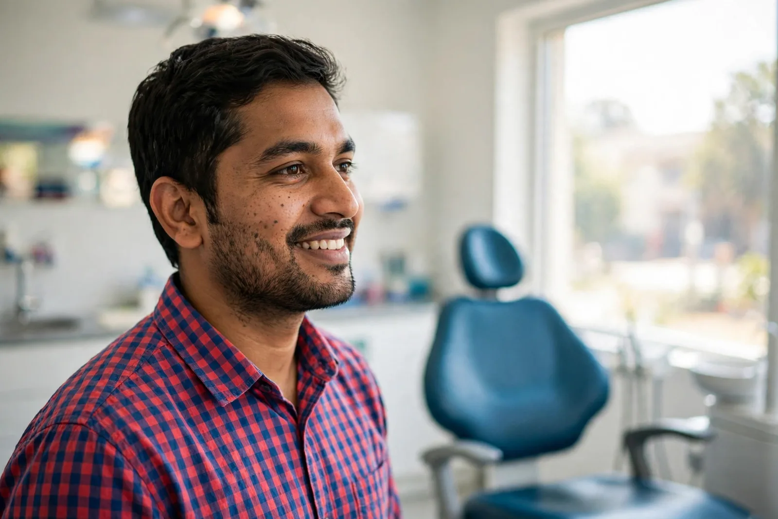 A patient smiling with quiet confidence at Shivaaye Dental Hospital